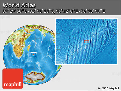 Physical Location Map of the Area around 33° 14' 5" S, 56° 10' 29" E