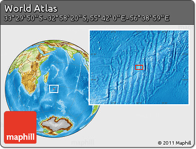 Physical Location Map of the Area around 33° 14' 5" S, 56° 10' 29" E