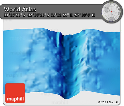 Physical 3D Map of the Area around 33° 14' 5" S, 57° 1' 29" E