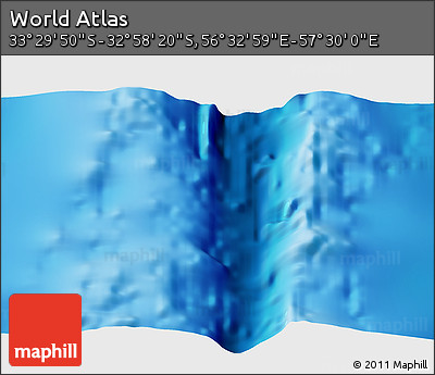 Physical 3D Map of the Area around 33° 14' 5" S, 57° 1' 29" E