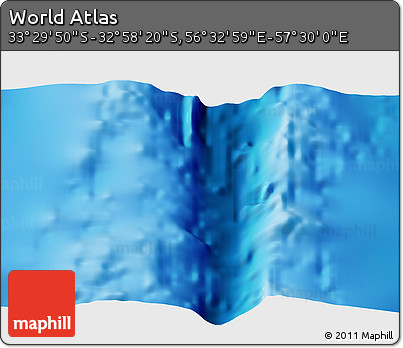 Physical 3D Map of the Area around 33° 14' 5" S, 57° 1' 29" E