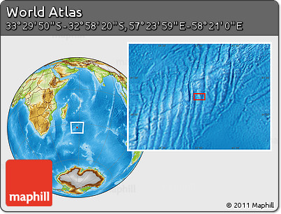 Physical Location Map of the Area around 33° 14' 5" S, 57° 52' 30" E