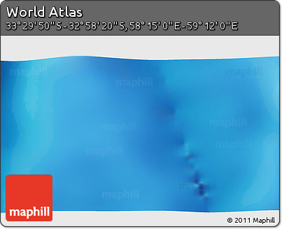 Physical 3D Map of the Area around 33° 14' 5" S, 58° 43' 30" E
