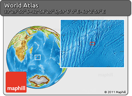 Physical Location Map of the Area around 33° 14' 5" S, 59° 34' 30" E