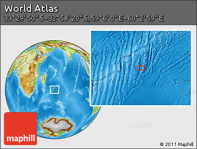 Physical Location Map of the Area around 33° 14' 5" S, 59° 34' 30" E