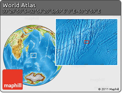 Physical Location Map of the Area around 33° 14' 5" S, 59° 34' 30" E