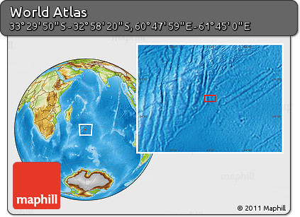 Physical Location Map of the Area around 33° 14' 5" S, 61° 16' 29" E