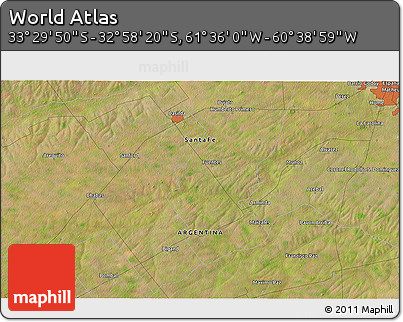 Satellite 3D Map of the Area around 33° 14' 5" S, 61° 7' 30" W
