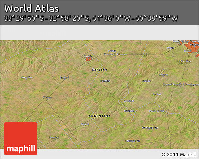 Satellite 3D Map of the Area around 33° 14' 5" S, 61° 7' 30" W