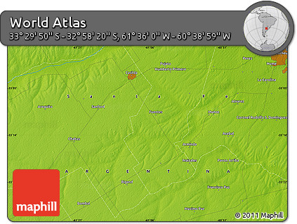 Physical Map of the Area around 33° 14' 5" S, 61° 7' 30" W