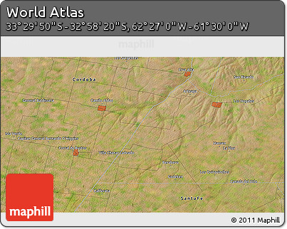 Satellite 3D Map of the Area around 33° 14' 5" S, 61° 58' 30" W