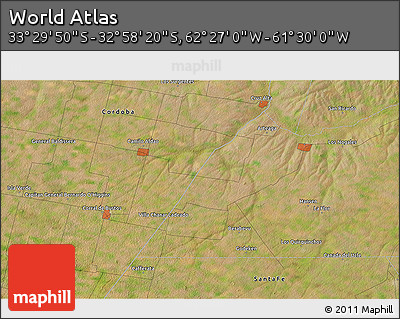 Satellite 3D Map of the Area around 33° 14' 5" S, 61° 58' 30" W