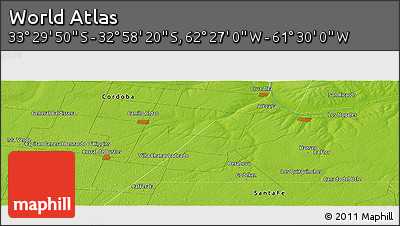 Physical Panoramic Map of the Area around 33° 14' 5" S, 61° 58' 30" W
