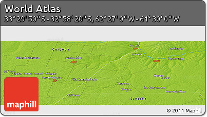 Physical Panoramic Map of the Area around 33° 14' 5" S, 61° 58' 30" W