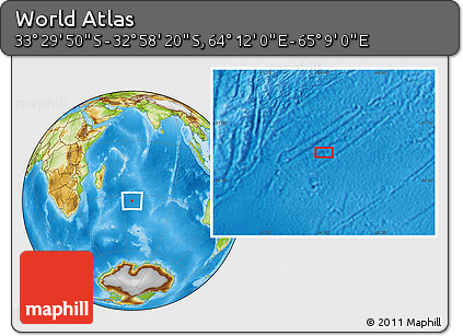 Physical Location Map of the Area around 33° 14' 5" S, 64° 40' 30" E