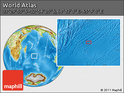 Physical Location Map of the Area around 33° 14' 5" S, 64° 40' 30" E