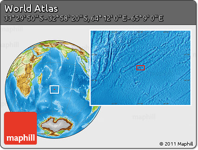 Physical Location Map of the Area around 33° 14' 5" S, 64° 40' 30" E