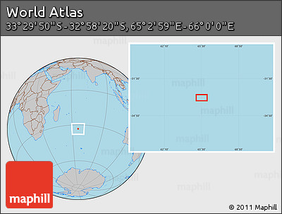 Gray Location Map of the Area around 33° 14' 5" S, 65° 31' 30" E