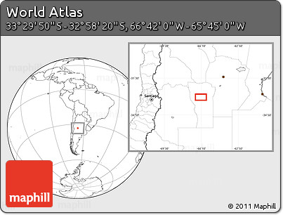 Blank Location Map of the Area around 33° 14' 5" S, 66° 13' 29" W