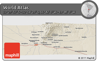 Shaded Relief Panoramic Map of the Area around 33° 14' 5" S, 66° 13' 29" W
