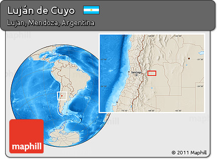 Shaded Relief Location Map of Luján De Cuyo