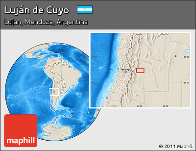 Shaded Relief Location Map of Luján De Cuyo