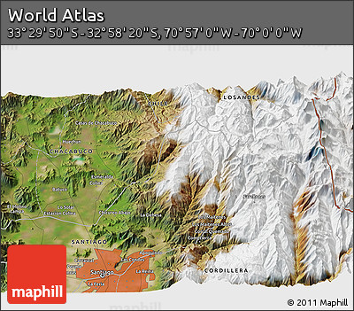 Satellite 3D Map of the Area around 33° 14' 5" S, 70° 28' 29" W