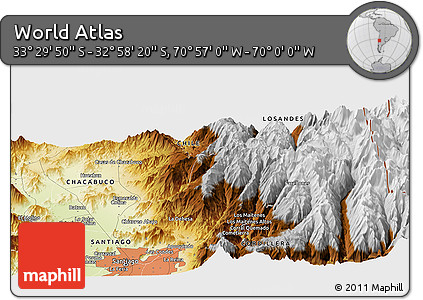 Physical Panoramic Map of the Area around 33° 14' 5" S, 70° 28' 29" W