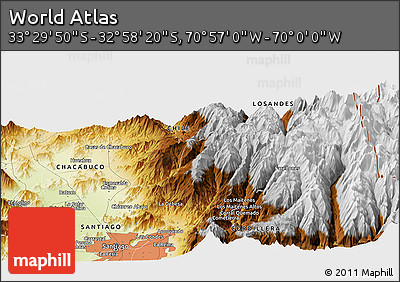 Physical Panoramic Map of the Area around 33° 14' 5" S, 70° 28' 29" W