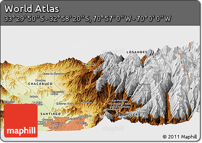Physical Panoramic Map of the Area around 33° 14' 5" S, 70° 28' 29" W