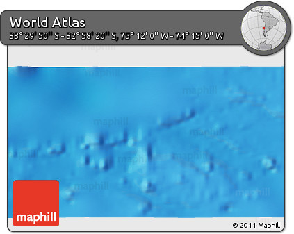 Physical 3D Map of the Area around 33° 14' 5" S, 74° 43' 29" W