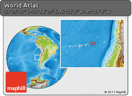 Physical Location Map of the Area around 33° 14' 5" S, 76° 25' 30" W