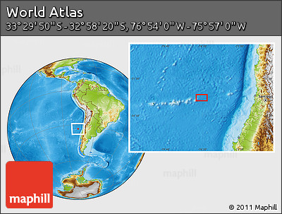 Physical Location Map of the Area around 33° 14' 5" S, 76° 25' 30" W