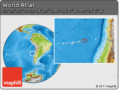 Physical Location Map of the Area around 33° 14' 5" S, 76° 25' 30" W