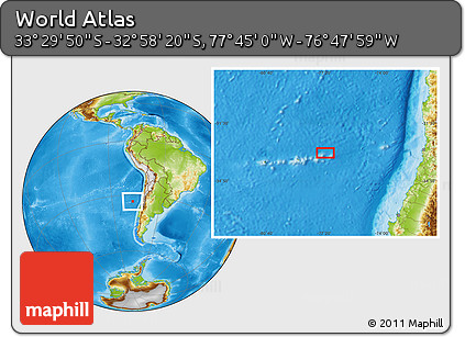 Physical Location Map of the Area around 33° 14' 5" S, 77° 16' 30" W