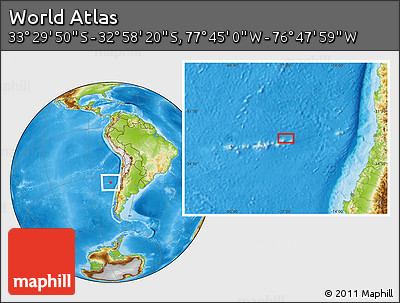 Physical Location Map of the Area around 33° 14' 5" S, 77° 16' 30" W