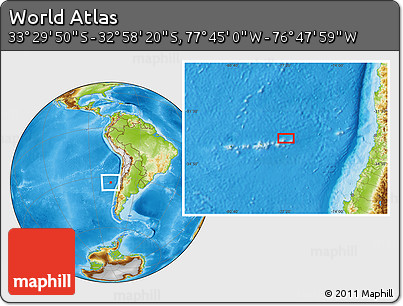 Physical Location Map of the Area around 33° 14' 5" S, 77° 16' 30" W