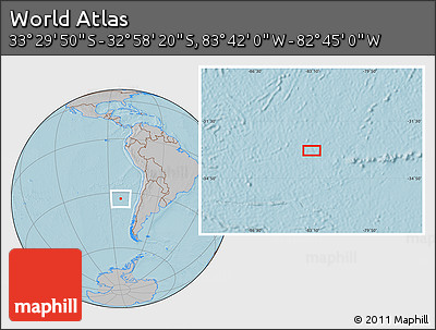 Gray Location Map of the Area around 33° 14' 5" S, 83° 13' 29" W, hill shading
