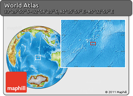 Physical Location Map of the Area around 33° 14' 5" S, 85° 4' 29" E