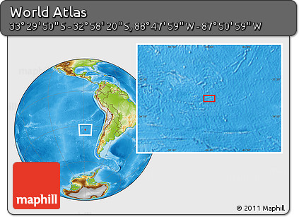 Physical Location Map of the Area around 33° 14' 5" S, 88° 19' 29" W
