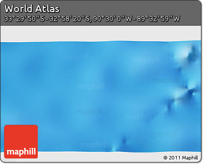 Physical 3D Map of the Area around 33° 14' 5" S, 90° 1' 30" W