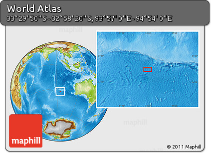 Physical Location Map of the Area around 33° 14' 5" S, 94° 25' 30" E