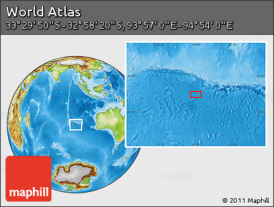 Physical Location Map of the Area around 33° 14' 5" S, 94° 25' 30" E
