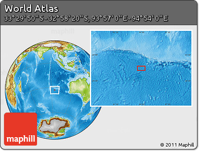 Physical Location Map of the Area around 33° 14' 5" S, 94° 25' 30" E