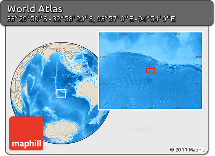 Shaded Relief Location Map of the Area around 33° 14' 5" S, 94° 25' 30" E