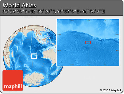 Shaded Relief Location Map of the Area around 33° 14' 5" S, 94° 25' 30" E