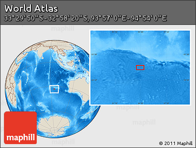 Shaded Relief Location Map of the Area around 33° 14' 5" S, 94° 25' 30" E