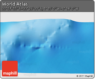 Physical 3D Map of the Area around 33° 42' 13" S, 0° 46' 30" W