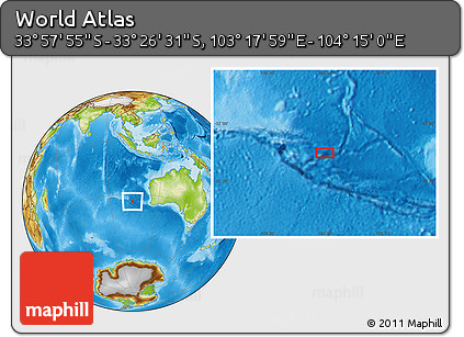 Physical Location Map of the Area around 33° 42' 13" S, 103° 46' 30" E