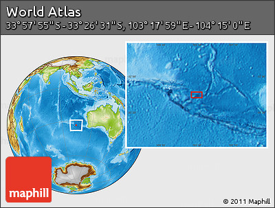 Physical Location Map of the Area around 33° 42' 13" S, 103° 46' 30" E